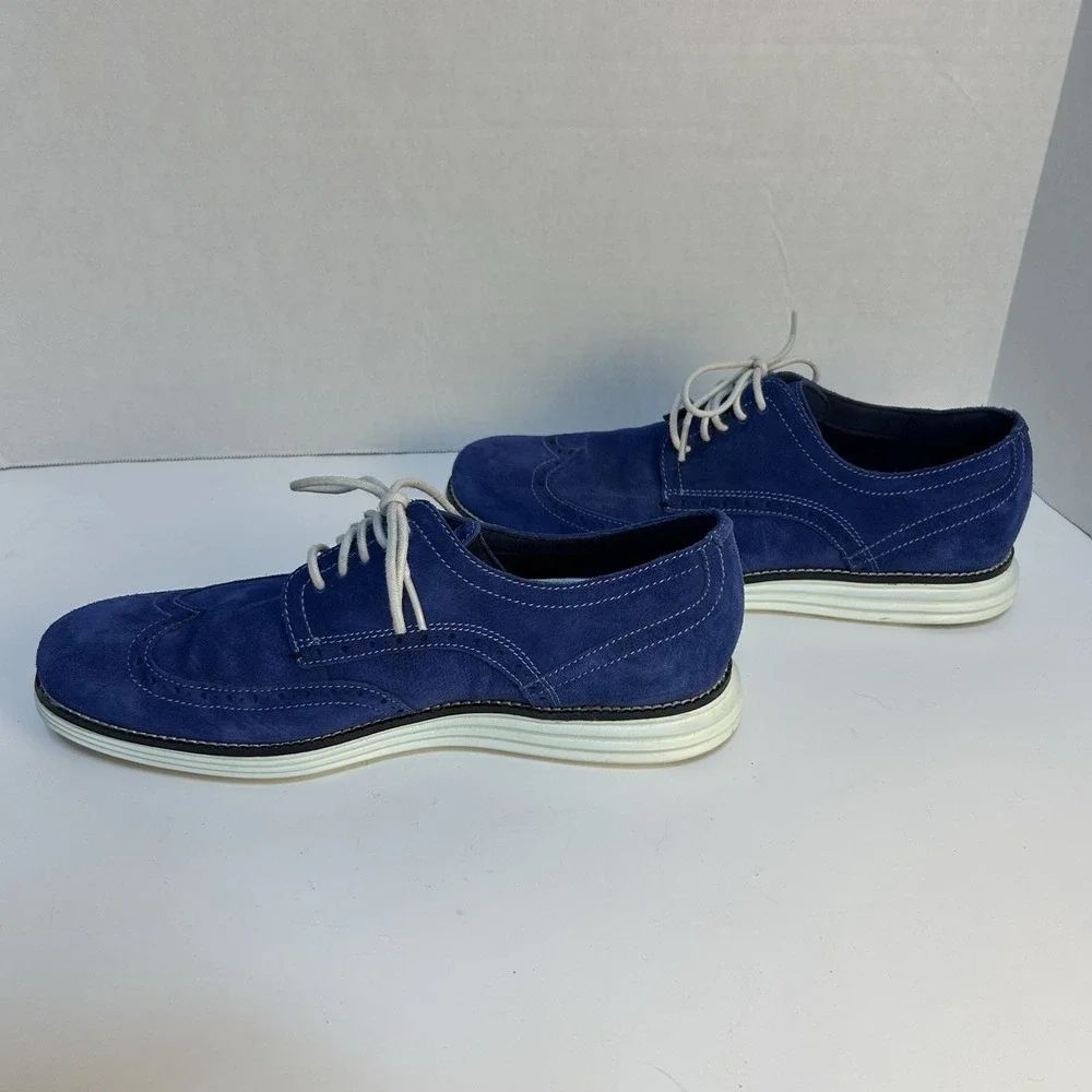 Cole Haan Grand Ambition Men Size‎ 8.5M Blue Suede Wingtip Oxford Shoes (C29679)